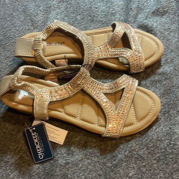 Cherokee Sparkling Gold Sandals NWT Size 10 - Picture 2 of 7